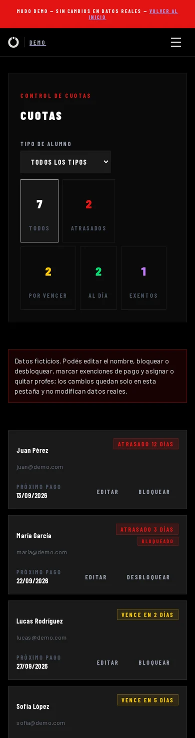 Control de pagos de Wody con estados de pago ficticios.